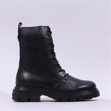 Wonders Bones Lace Military Boot - Black Leather